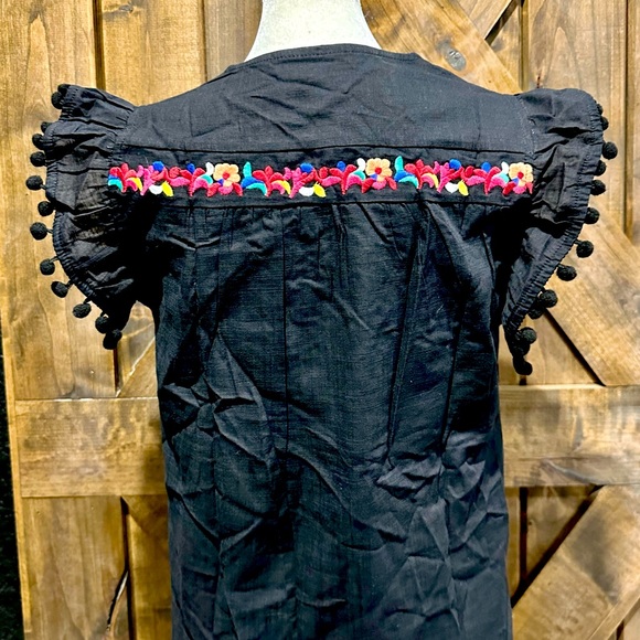 NWOT Black Multi-Color Embroidered Pom Sleeve Dress Sz M - Picture 10 of 16